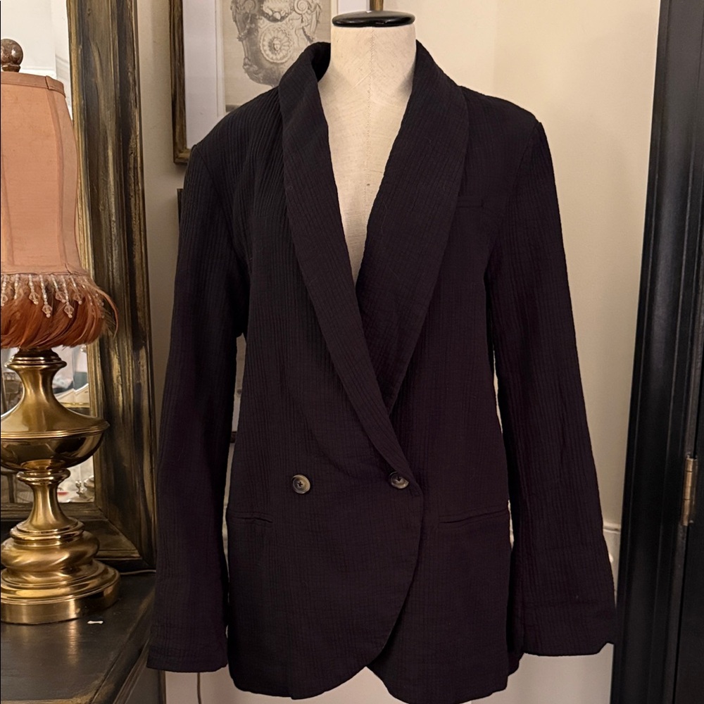 Free People Black Shawl Collar Oversized Double-Breasted Blazer